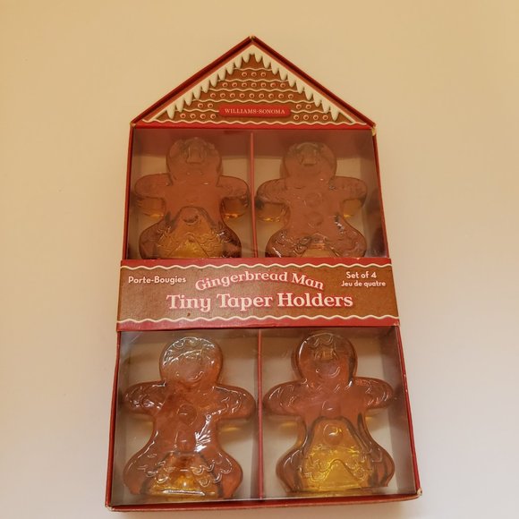 Williams Sonoma Glass Gingerbread Man Tiny Taper Candle Holders Set of 4 NIB - Picture 7 of 7